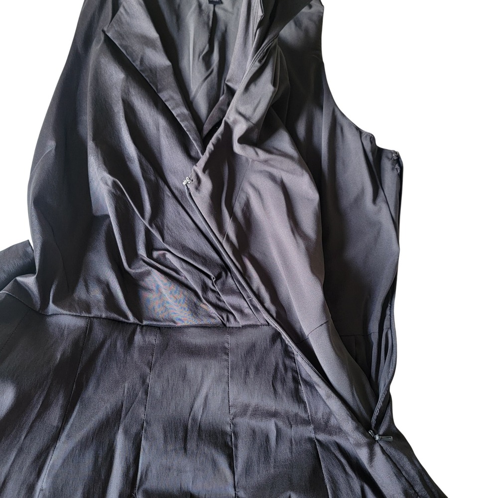 Anne Klein Black Belted Beaded Sleeveless Pleated V-Neck A-Line Midi Dress Sze 8 - Picture 8 of 10